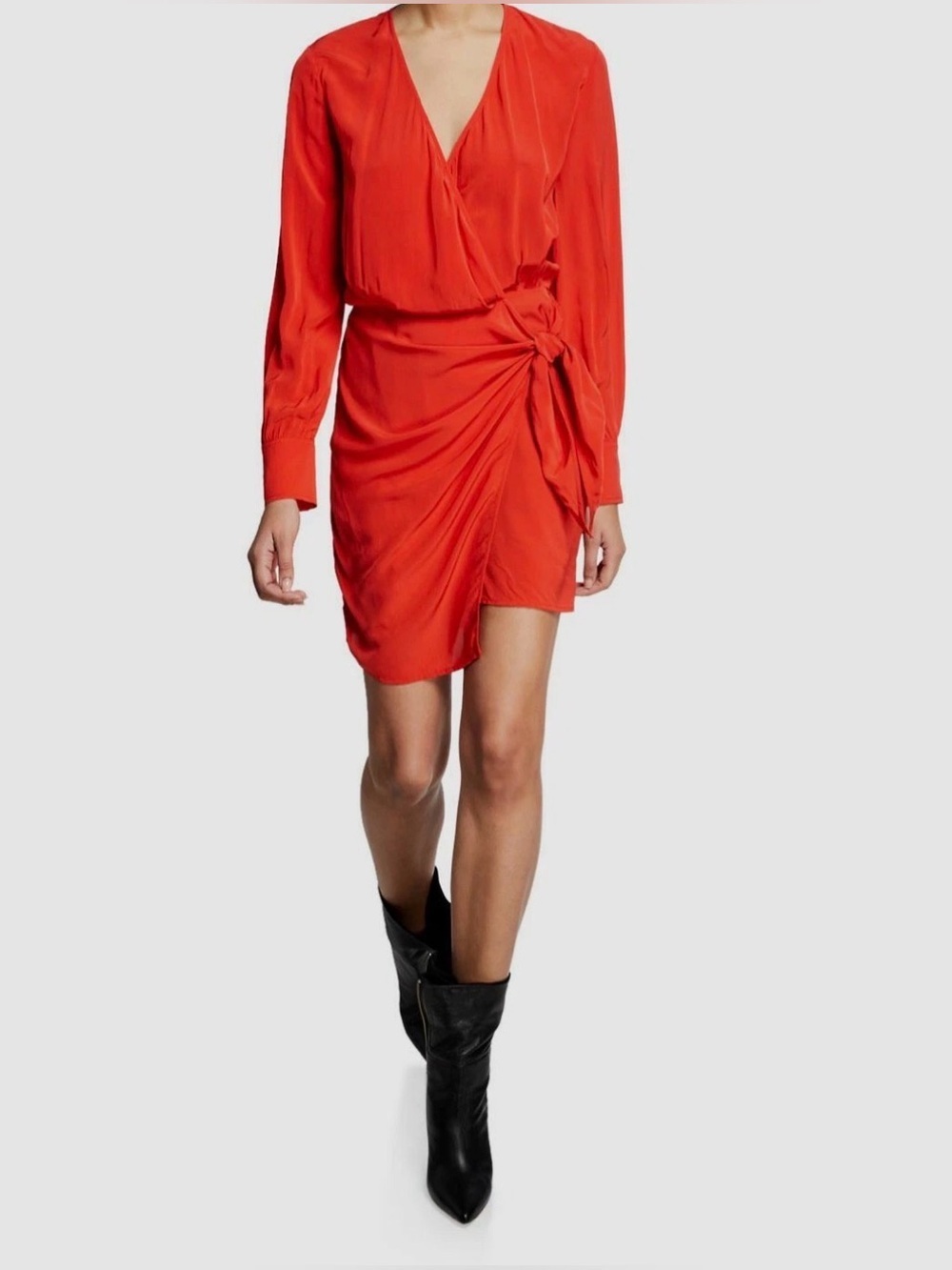 IRO Vibrant Red Wrap Dress with Side Tie